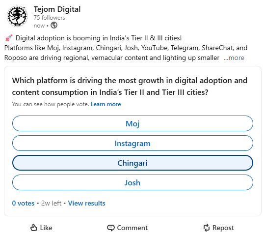 Creating LinkedIn Poll post by Tejom Digital