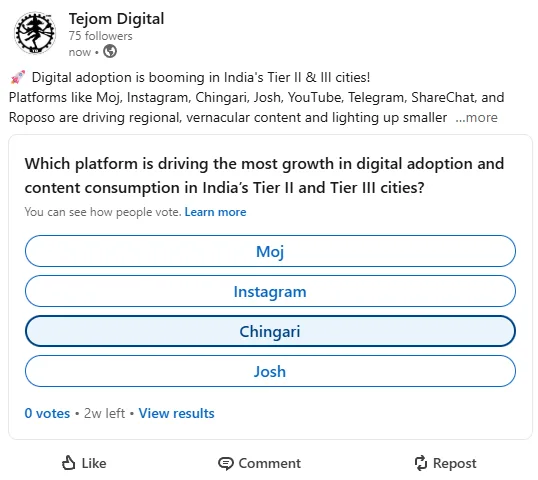 Creating LinkedIn Poll post by Tejom Digital
